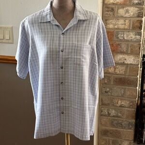 Van Heusen Short Sleeve Light Blue Plaid Button-Down Shirt